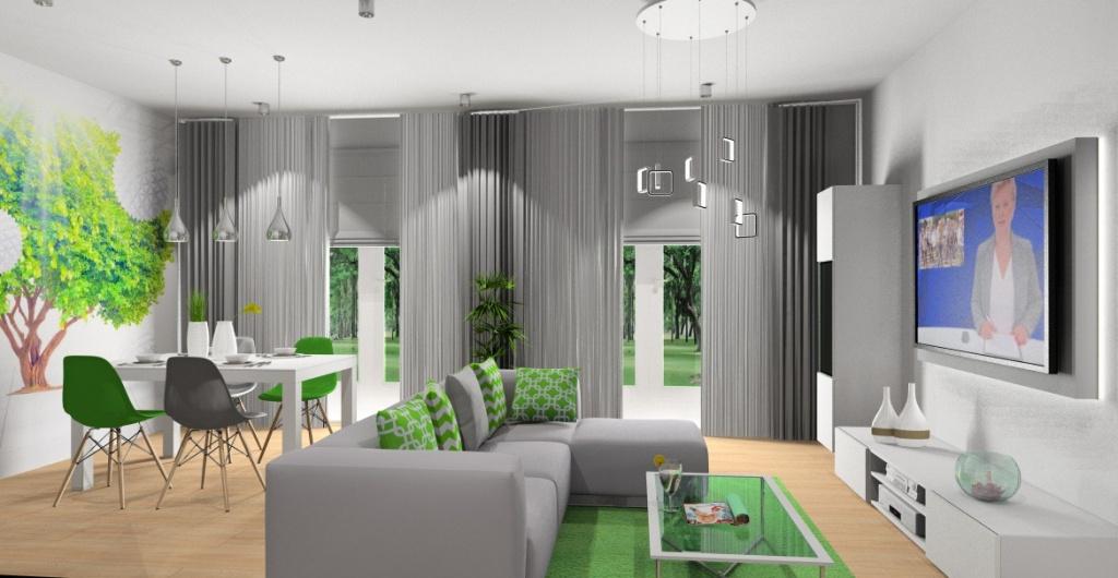 Projekt mieszkania - projektowanie wnętrz online, projekt salonu z jadalnią
